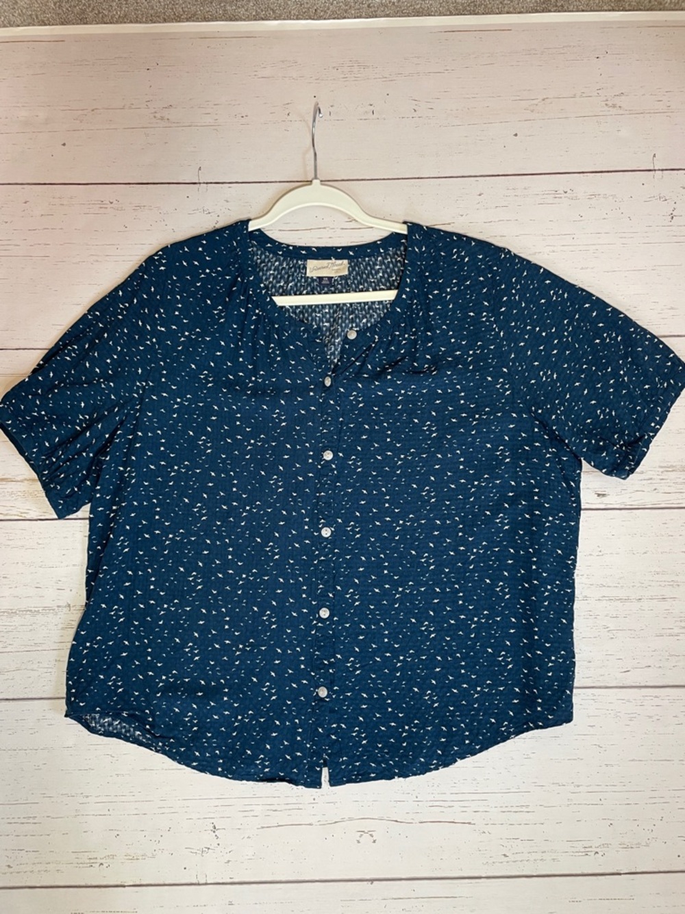 Universal Thread Navy/White Tiny Bird Print Short Sleeved Blouse, size XXL, NWOT - Picture 6 of 12
